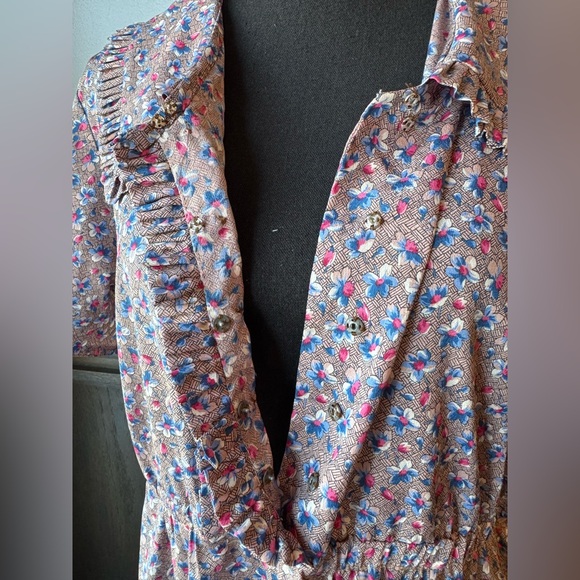 Handmade Vintage Floral Cottagecore Dress – Ruffled Collar Prairie Midi - Picture 7 of 8